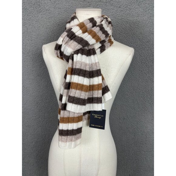 Charter Club Accessories - Charter Club Luxury 100% Cashmere Striped Scarf Brown/White/Beige One Size NWT's